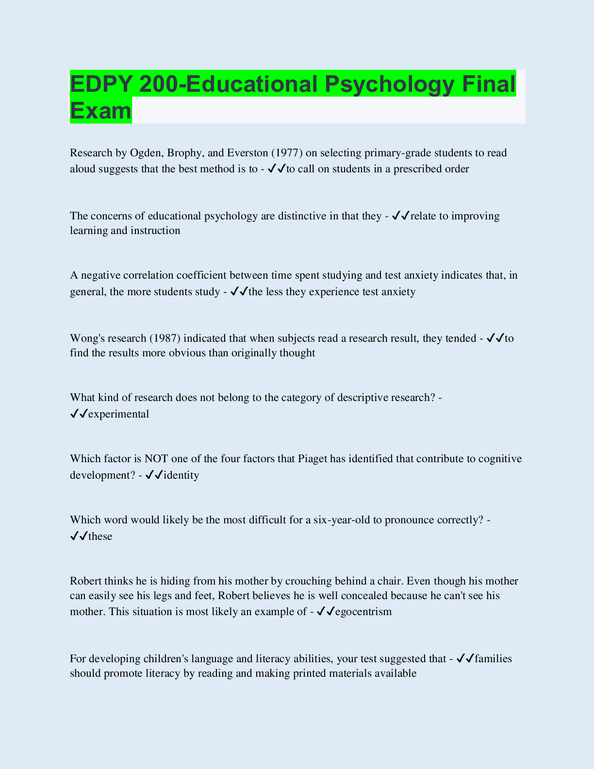 Preview image of EDPY 200-Educational Psychology Final Exam document